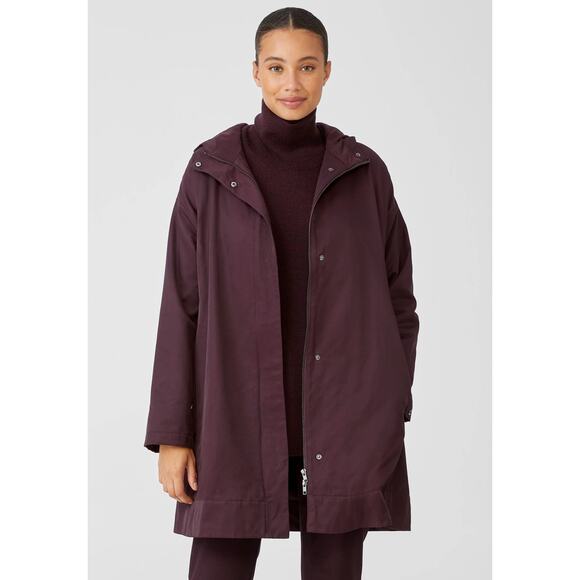 Eileen Fisher Cotton Nylon Hooded Jacket Boxy Fit Casis XXS NEW - Picture 1 of 7